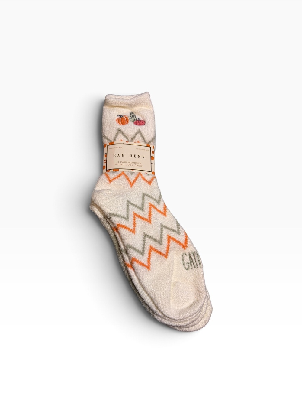Rae Dunn Cream Sage Green & Orange 3 Pack Micro Cozy Crew Fall Pumpkin Socks